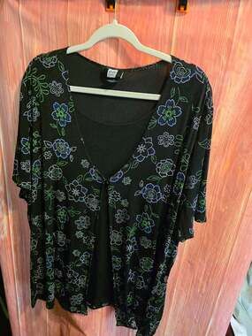 Studio 1940 Black Floral Cardigan with Attached Cami Plus Size 3X